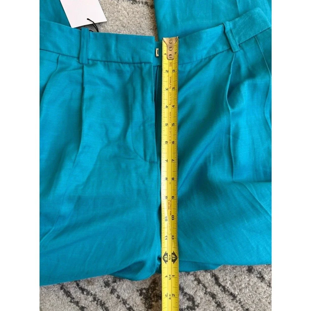 Zara Linen Blend High Rise Wide Leg Turquoise Blue Pants Women’s Small NWT